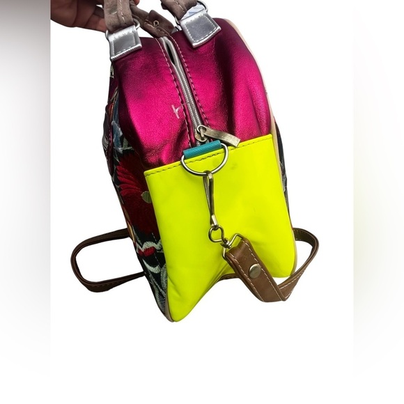 Mexican Floral Embroidered Suede Leather Handbag Colorful Medium Handmade - Picture 9 of 12